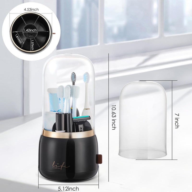 EXIN DECHEN Toothbrush Holders with Cover for Bathrooms, 360° Rotating 7-Slot Draining Water for Placing Kids Electric Toothbrushes,Toothpaste,Razors,Bathroom Counter Dresser Vanity Organizer(Black) - Image 3